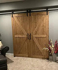 Top Shelf 50 X 96 Unfinished Barn Door Carved From Solid Spruce Drops Right In With Complete Sliding Hardware Kit Paint Ready double doors with rustic finish.