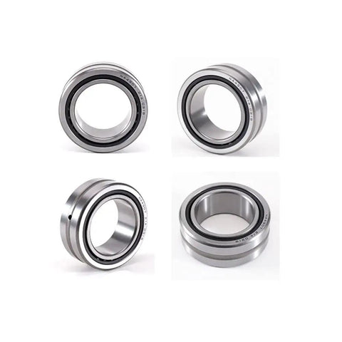 Two Piece Heavy Duty Needle Roller Bearing Precision Engineered Cylindrical Construction Built Tough For Seamless High Speed Performance Rock Solid Load Handling Wear Resistant Chromium Steel Fits 55 By 80 By 25 shown at different angles.
