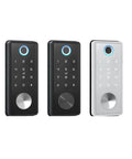 Badass Fingerprint Smart Door Lock Retrofit in black and silver, showcasing keypad, compact design for easy installation, WiFi compatible.