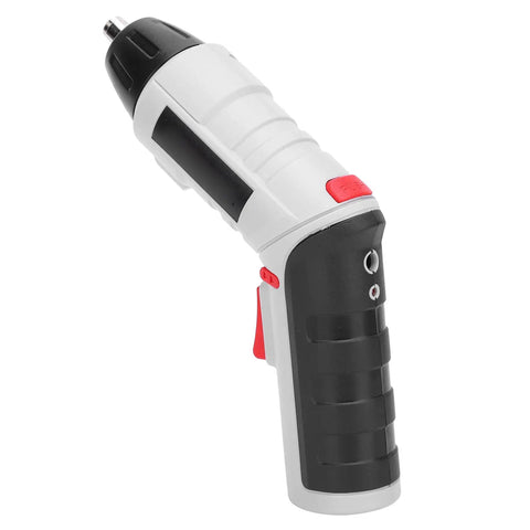 Kickass Compact Cordless Drill Driver Kit Boasts A Super Sleek Body With A Beast Mode 4.2V Lithium Battery And Powerful Led Work Light For Blazing Fast Drilling On Every Home Job, featuring a sleek design in black and white.