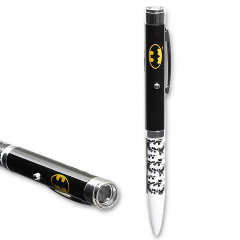 Batman Projector Pen Set Bundle With Light Ballpoint Pen Projector For Kids Teens And Adults Dope Stationery Gift Office Supplies Unique Classroom Accessory Gift Idea, showing black pen with Batman logo and light feature.