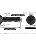 Pro Grade M1.6x12mm Flat Head Hex Socket Cap Screw Set 50 Pieces Grade 10.9 with measurements displayed for precision use.