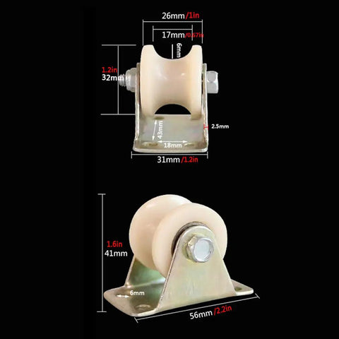 Two Pack Rugged Nylon V Groove Track Wheels For Sliding Doors Super Solid Double Bearing Rollers size and specifications image.
