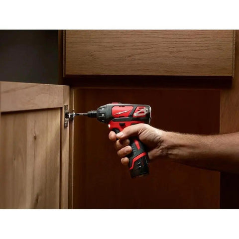 Compact Cordless Driver Drill Kit Featuring Variable Speed Trigger And Quick Change Chuck, Delivers A Rock Solid 175 Inch Pounds Of Torque At Just Two Pounds, Built As A Daily Grind Workhorse For Toughest Job Sites in use to fasten cabinet hardware.