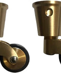 Solid Brass Swivel Castor Wheels With Smooth Rubber Glides For Heavy Furniture Vintage Antique Dining Chair Casters close-up view.