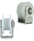 Heavy Duty Grooved Caster Wheels Featuring Smooth Nylon Sliding Track Rollers And Rock Solid 304 Stainless Bearings on industrial bracket.