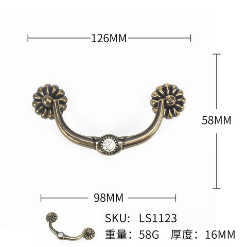 Zinc Alloy Pull Handle For Cabinets And Drawers, Matte Black European Vintage Style Hardware, dimensions and SKU details shown