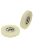 Top Shelf 10 Pack U Groove Plastic Coated Bearings 6200ZZ 10mm 68mm 11mm Pom Nylon Pulley Track Guide Roller Wheels, two plastic coated wheels.
