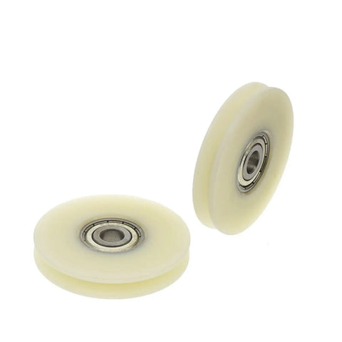 Top Shelf 10 Pack U Groove Plastic Coated Bearings 6200ZZ 10mm 68mm 11mm Pom Nylon Pulley Track Guide Roller Wheels, two plastic coated wheels.