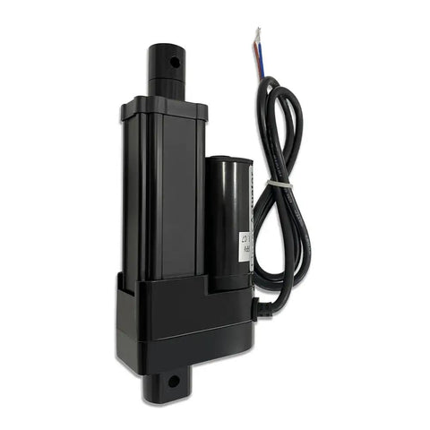 Smooth as Butter Silent Electric Linear Actuator 12V With 2 Inch Stroke Handles 330 lbs side view with wiring.