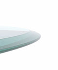 Close-up of 32 Inch Round Tempered Glass Lazy Susan Turntable with beveled edge, ideal for dining and home office use.