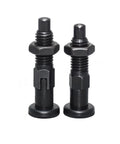 Dead Easy Stainless Steel 304 Index Plunger With Pull Ring And Lock Nut Screw Quick Acting Lock Pins Fits M6 M8 M10 M12 M16 Top Shelf Hardware Built To Take A Beating Daily, showing two black locking pins.