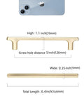 10 Pack 5 Inch Hole Centers Brushed Brass Cabinet Handles Gold Finished Kitchen Cabinet Pulls 6.45 Inch Overall Length