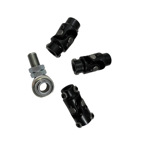 Rattling Free Universal 36 Inch Steering Shaft Support Kit With Solid Steel 3/4 In Double D Shaft And Three Black U Joints includes heim bearing.