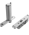 Built Tough Heavy Duty Pivot Hinge For Commercial Doors Rock Solid Build shown with smooth steel finish and installation base.