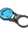 Adjustable Stem Bicycle Computer Mount For Wahoo ELEMNT Roam Bolt And MINI, black mount with blue insert, top view.