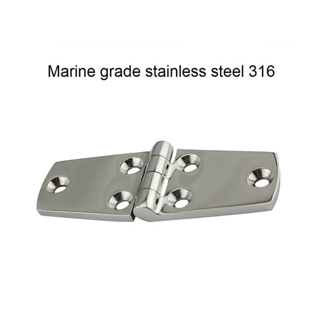 Rock Solid Heavy Duty Ball Bearing Door Hinges Smooth As Butter Mirror Polished Stainless Steel Hardware with six holes for mounting.