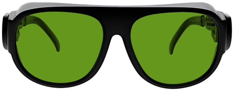 Pro Laser Safety Glasses With OD 8 Plus Polycarbonate Lenses, oversized frame with green lenses for eye protection.