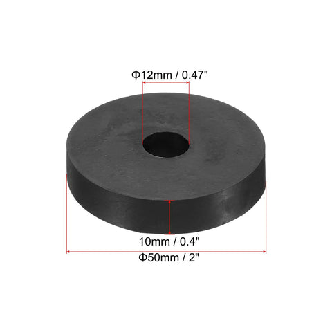 Top Tier 10 Pack Neoprene Rubber Anti Vibration Spacers Featuring 2 Inch Outer Face And Zero Point Four Inch Gauge showing a black rubber spacer with measurements.