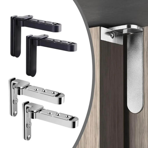 Two Pack Adjustable Rotatable Hidden Door Hinges For Wood Secret Doors Heavy Duty Zinc Alloy Silver Finish Concealed 3D Adjustable Door Hardware For Modern Homes Cabinets Durable Quiet Operation shown in silver and black variants with an installed view.