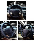 Microfiber Leather Steering Wheel Cover Universal 15 Inch Black For Any Car installed on vehicle, showing premium anti-slip grip.