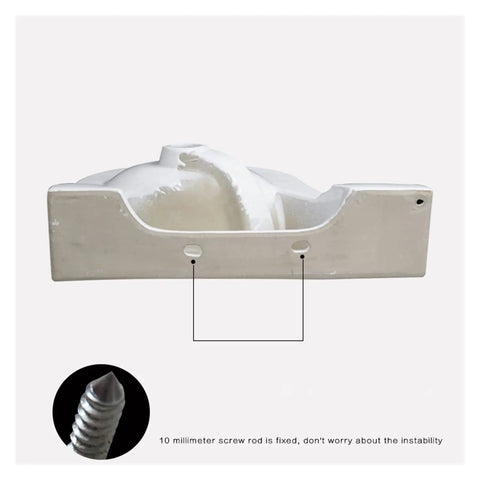 Rock Solid Corner Bathroom Sink showing fixed screw rod and mount holes for wall installation, heavy duty white ceramic design.