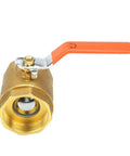 Heavy Duty Brass Ball Valve Two Inch Smooth Pass Minimal Drag Shut Off Handle For Plumbing Gas Pipes And Water Hookups Rust Proof Hardware, side view with orange handle.
