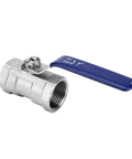 Rock Solid Stainless Steel BSP Female Thread Ball Valve Featuring Slick Rotating Handle And Zero Drip Leak Proof Seal Ideal For Heavy Duty Plumbing And Fast Piping Upgrades, DN32 size with blue lever handle.