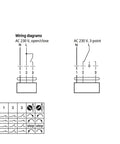 Wiring diagrams for Rock Solid 20 Newton Meter Rotary Actuator connections, AC 230V open/close and 3-point setups.