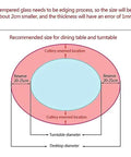 Diagram showing recommended size for dining table and turntable, including cutlery reserved areas for Big Boy Sized Round Lazy Susan.