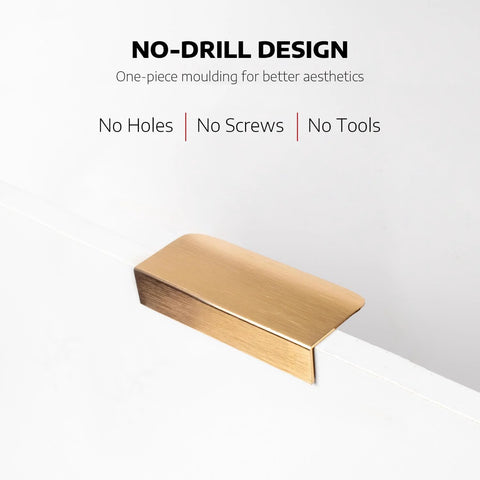 Five Pack Adhesive Edge Pulls For Cabinets No Drill Hidden Drawer Handles Flat Stick On Brushed Gold Finish Ideal For Kitchen Cabinets Bathrooms
