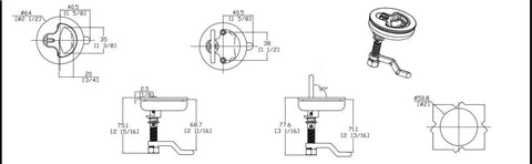 Rock Solid 316 Stainless Steel Marine Cam Hatch Latches With Smooth Flush Pull Handles, detailed technical schematic drawing.