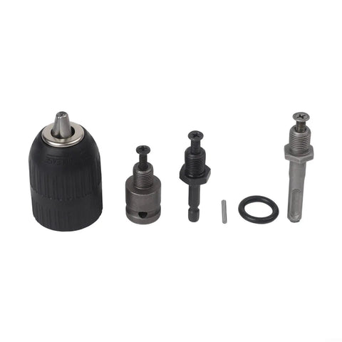 Heavy Duty Keyless Drill Chuck Set 2 To 13mm With SDS Plus Hex Shank Adapters For Hammer Drills And Wrench Conversion, black metal set