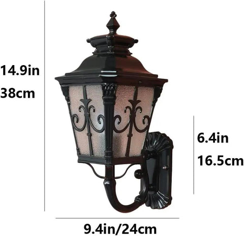 Hardcore Rustic Black Wall Lantern And Outdoor Wall Sconce With All Season Weather Proof Design For Front Porch Patio Entryway Vintage Look Decorative Accent Light Fixture That Really Sets Off Your Spot Indoors Or Outdoors, 14.9in tall, die cast aluminum.