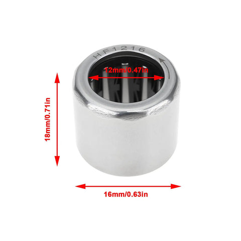 Knockout One Way Needle Rollers 12X18X16Mm For Motor Gearboxes Winches And Radio Control Drivetrains showing precise measurements of 12mm inner, 18mm outer, 16mm width.