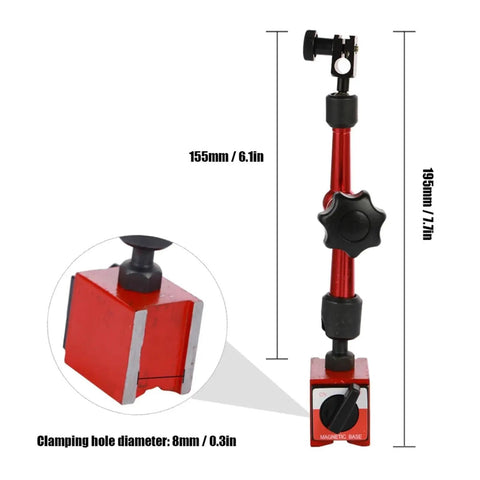 Pro Grade Dial Indicator Magnetic Stand With Bore Gauge And Micrometer Tools For Precision Measurements Hour Type Indicator And Comparator Watch Magnetic Base Stand For Metrology And Precision Machining Tasks red 155mm magnetic base, 8mm clamp