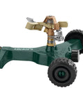 No-Fuss Half Inch Brass Impact Sprinkler With Metal Wheel Base Delivers Even Water Distribution For Lawn And Garden