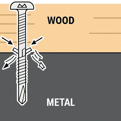 1/4 X 2-3/4 In Black Ruspert Self-Drilling Wood To Metal Screws With Torx Star Head T27 illustration showing wood-metal fastening