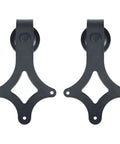 Sliding Barn Door Hardware Kit Rustic Star Track System In Matte Black Steel shown with two rollers and star-shaped mounts