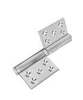 Rock Solid Heavy Duty Detachable Flag Door Hinges With Quick Release Lift Off Pin Joints For Cabinet Windows And Metal Doors 4 Pack Premium Steel Hardware Makes Upgrades A Breeze, 5 inch steel hinge close-up view.