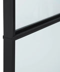 Close-up of Super Slick Frosted Privacy Glass Barn Door Hardware Kit with heavy-duty track and glass edge detail.