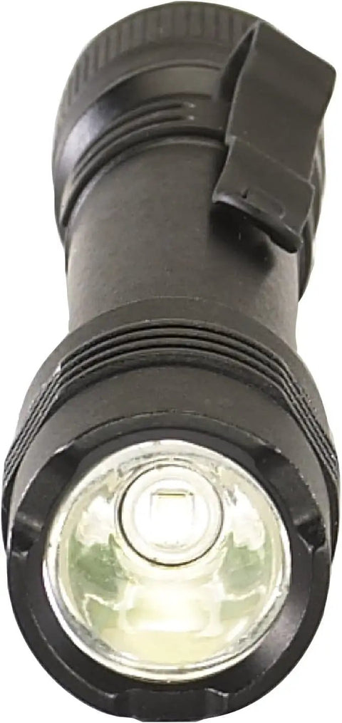 Close-up of the ProTac 2AAA 130 Lumen EDC Flashlight With Alkaline Batteries Included Black Pocket Clip Anti Roll Head IPX7 Waterproof