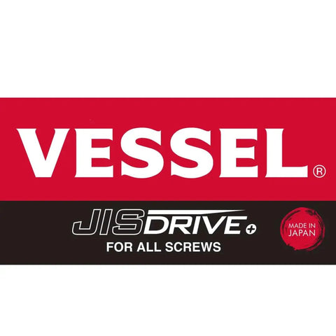 Logo of Vessel featuring JIS Drive, Made in Japan for Two Way USB Powered And Manual Screwdriver With Interchangeable Quarter Inch Hex Bits.