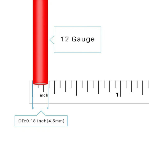 Close-up of Red 12 Gauge Silicone Wire Spool, 100 Ft Flexible Stranded Tinned Copper Wire, 4.5mm diameter measurement.