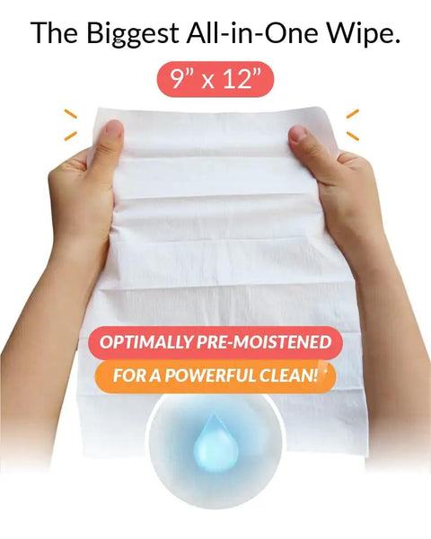 Hands holding XL Pro Grade Electronics Cleaning Wipe For TV Monitor And Laptop 9 By 12 Inch Pre Moistened Cloth
