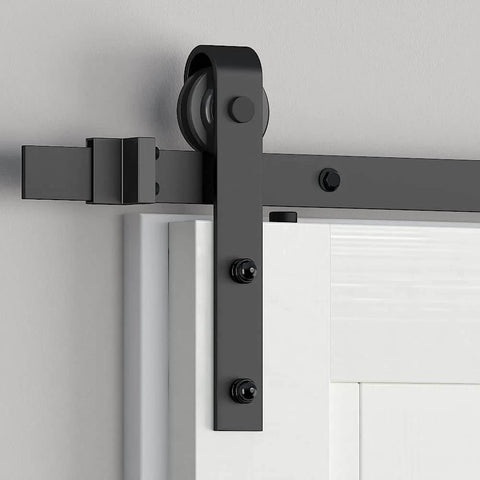 Sliding Barn Door Hardware Roller Set Black With J Shape Hangers Carbon Steel Powder Coated For Heavy Duty Use 265 Lb Capacity