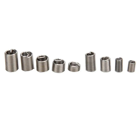 Heavy Duty Stainless Steel Threaded Inserts Repair Kit, 300 Pcs M4x0.7 And M5x0.8 Wire Inserts displayed in a row
