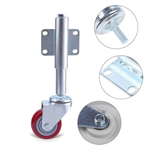 Heavy Duty Gate Casters 2 Pack 220 Lbs Capacity Each Swivel Fence Wheel Rollers With Solid Rubber Tires Smooth Glide Action Built Like A Tank Hassle Free Universal Mount For Yard close-up of caster wheel and mount details.