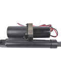 Beefed Up Heavy Duty Hydraulic Linear Actuator 8 Inch Stroke Generates A No Nonsense 1700 Lbs Of Pure Straight Line Thrust With Solid 12 Volt Dc Juice From Your Battery Box, showing black cylinder and motor with wiring.
