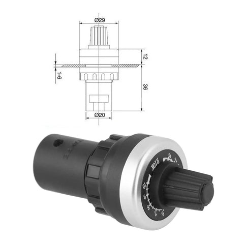 Two Pack Panel Mount 10K Potentiometer For VSD And VFD Rotary Variable Frequency Drive with diagram and black control knob